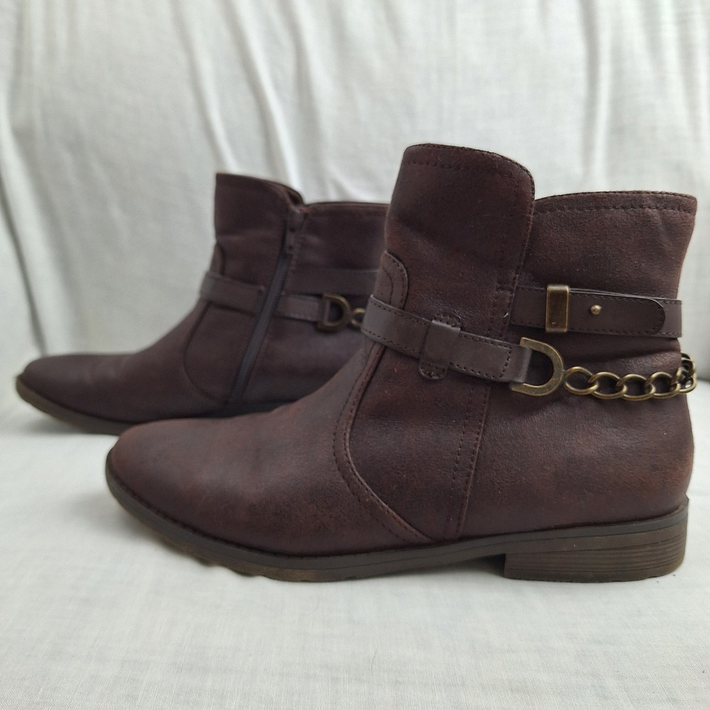Cottagecore Bare Traps Brown 8.5 Ankle Boots Chain Strap Moto Booties Women